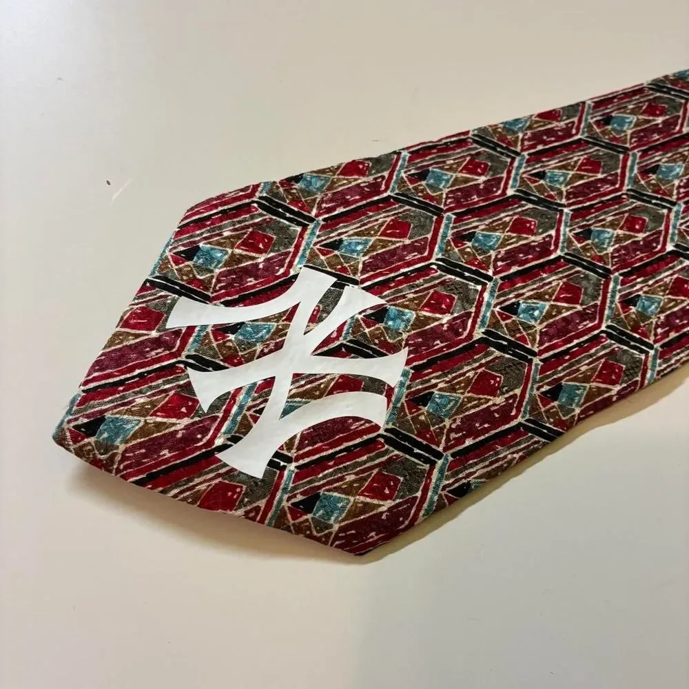 Vintage Henry Grethel Italian Silk Necktie Custom NY Yankees Geometric 90s